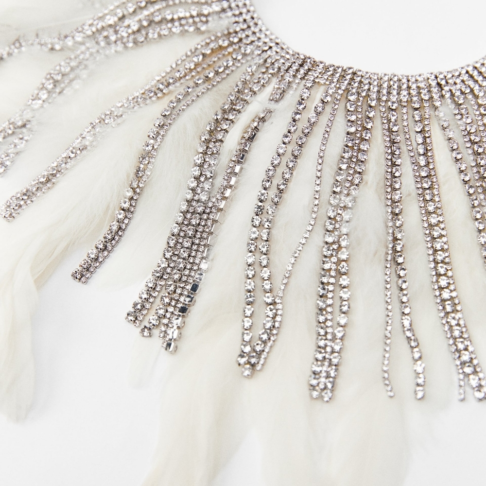 Zara Rhinestonne Feather Necklace